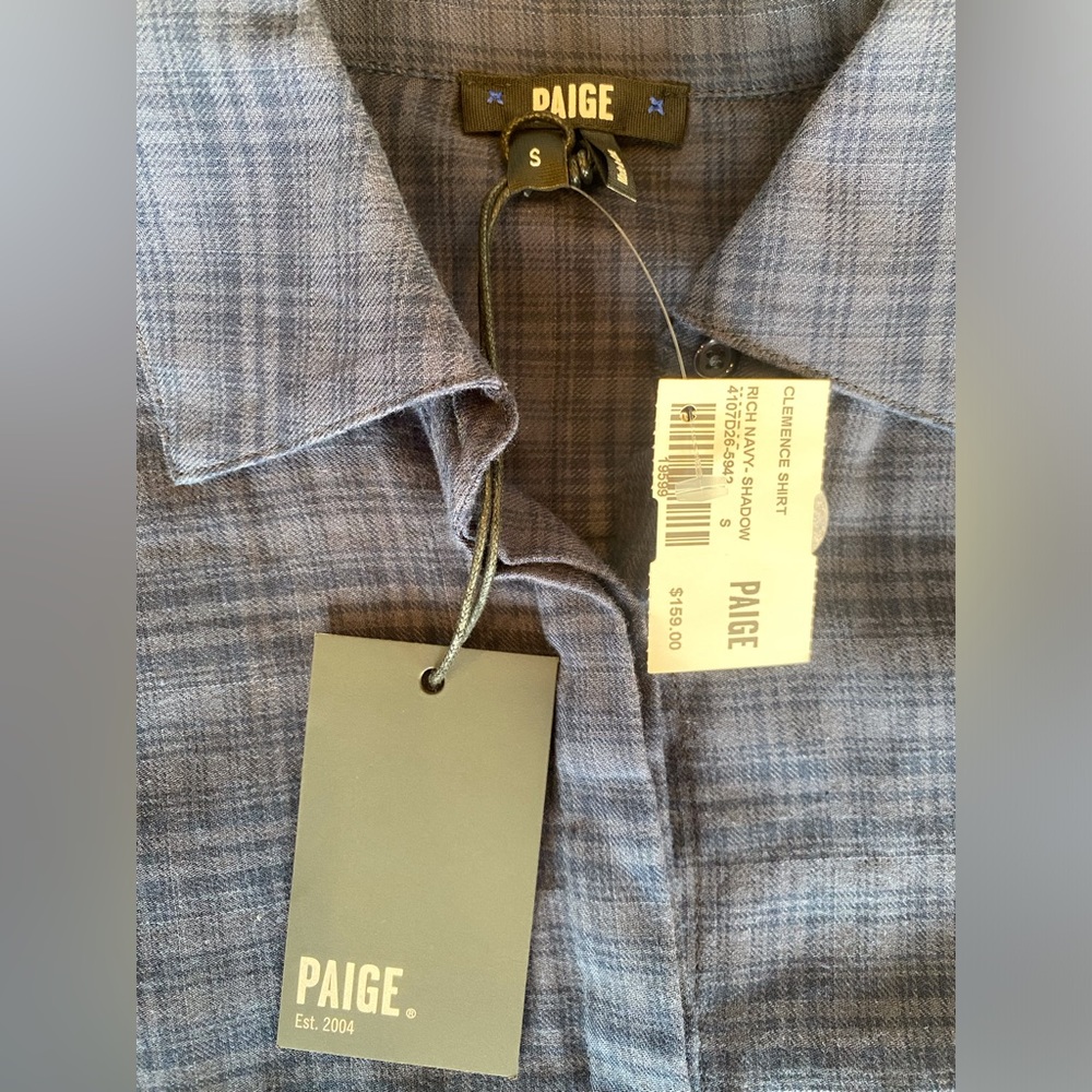 NWT Paige Clemence Rich Navy Flannel Shirt - Picture 2 of 4